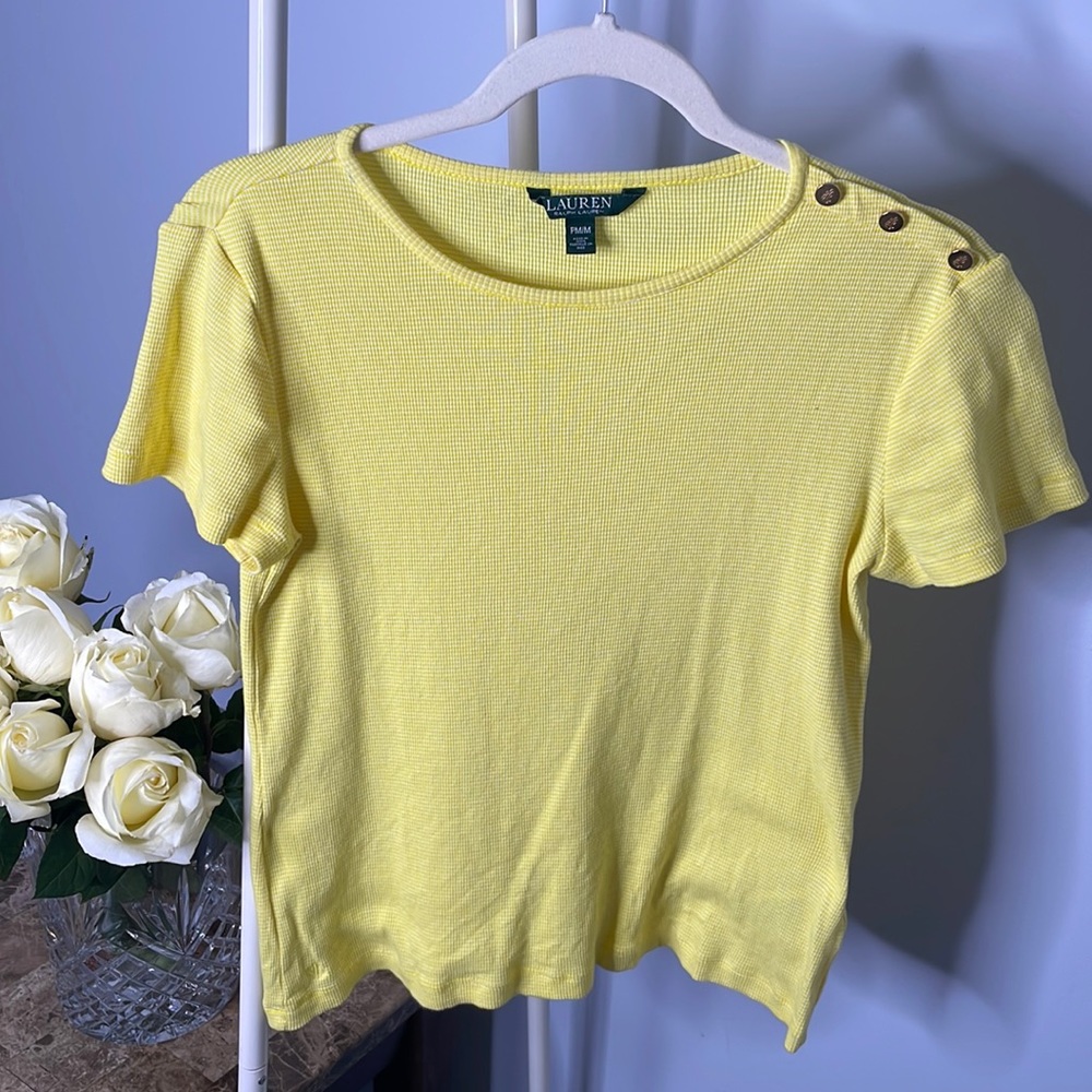 T-shirt, Ralph Lauren, yellow, medium, gold buttons